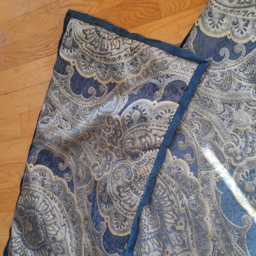 TAPESTRY ELEGANT PILLOWCASES HUES of BLUES PAIR w/VELVET TRIM   EPLC